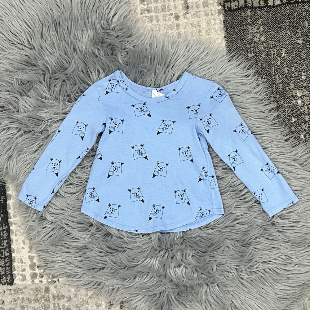Pink Peony Kids Unisex Longsleeve Blue Bear Print Tee Size 2T NWT Made In USA